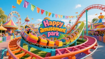 色彩斑斓的游乐园过山车在晴天中运行