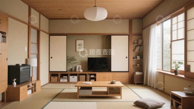 高清大图下载【趣麦麦图】日式风格室内空间展示传统榻榻米与木质家具