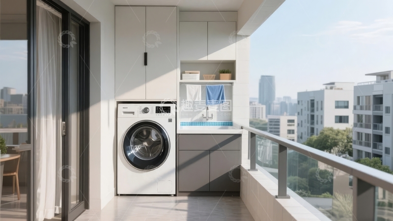 高清大图下载【趣麦麦图】现代阳台洗衣区带城市景观