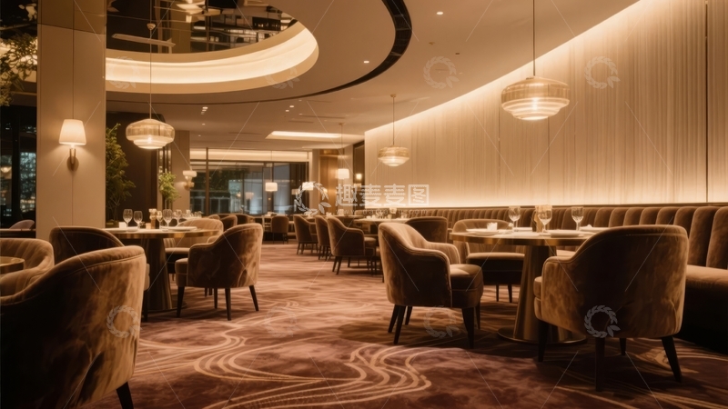 高清大图下载【趣麦麦图】豪华餐厅内部装潢典雅灯光温馨