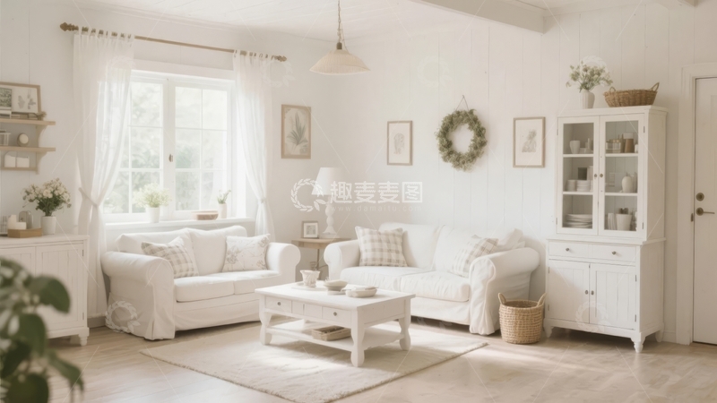 高清大图下载【趣麦麦图】明亮温馨的白色客厅布置简约舒适