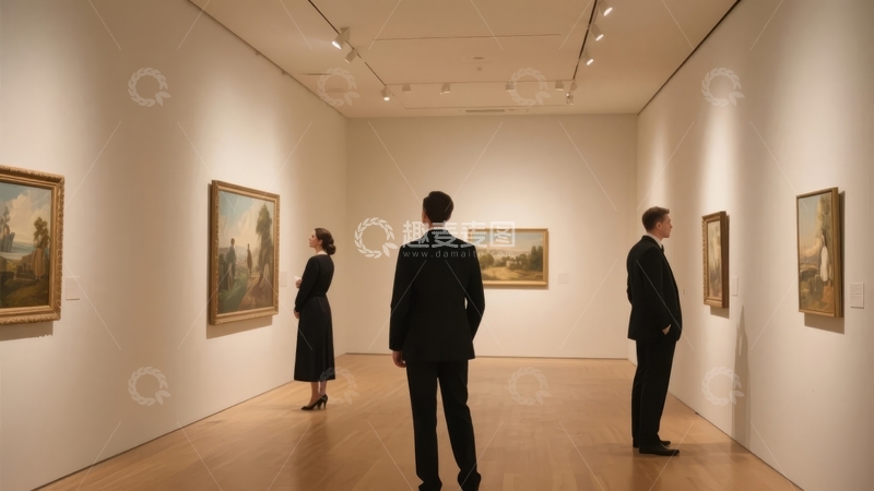 美术馆展厅内观众欣赏艺术画作的场景