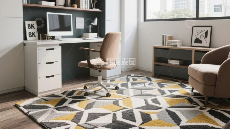高清大图下载【趣麦麦图】现代简约风格的办公角落配备电脑和舒适座椅