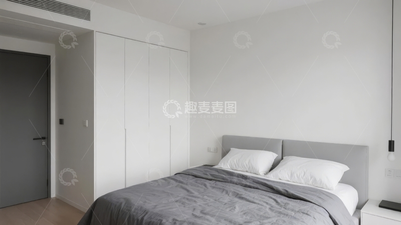 高清大图下载【趣麦麦图】现代简约风格卧室床铺整洁明亮