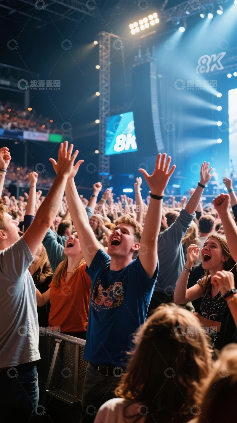 高清大图下载【趣麦麦图】演唱会现场观众热情高涨齐举双手欢呼