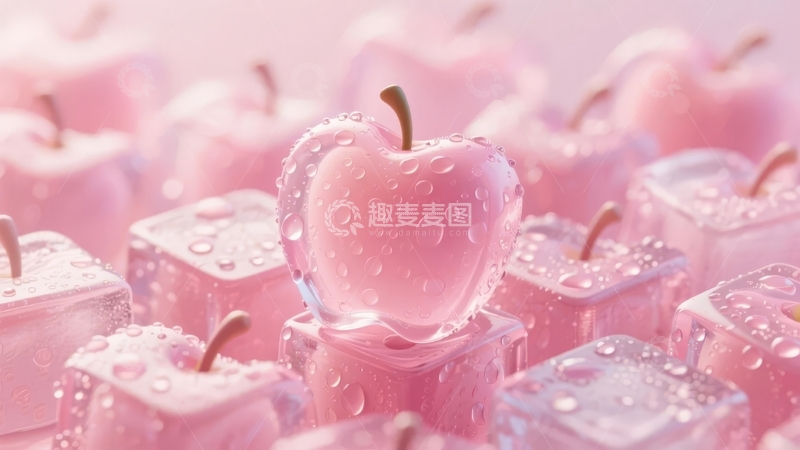 高清大图下载【趣麦麦图】晶莹剔透的粉色苹果与方块静物组合
