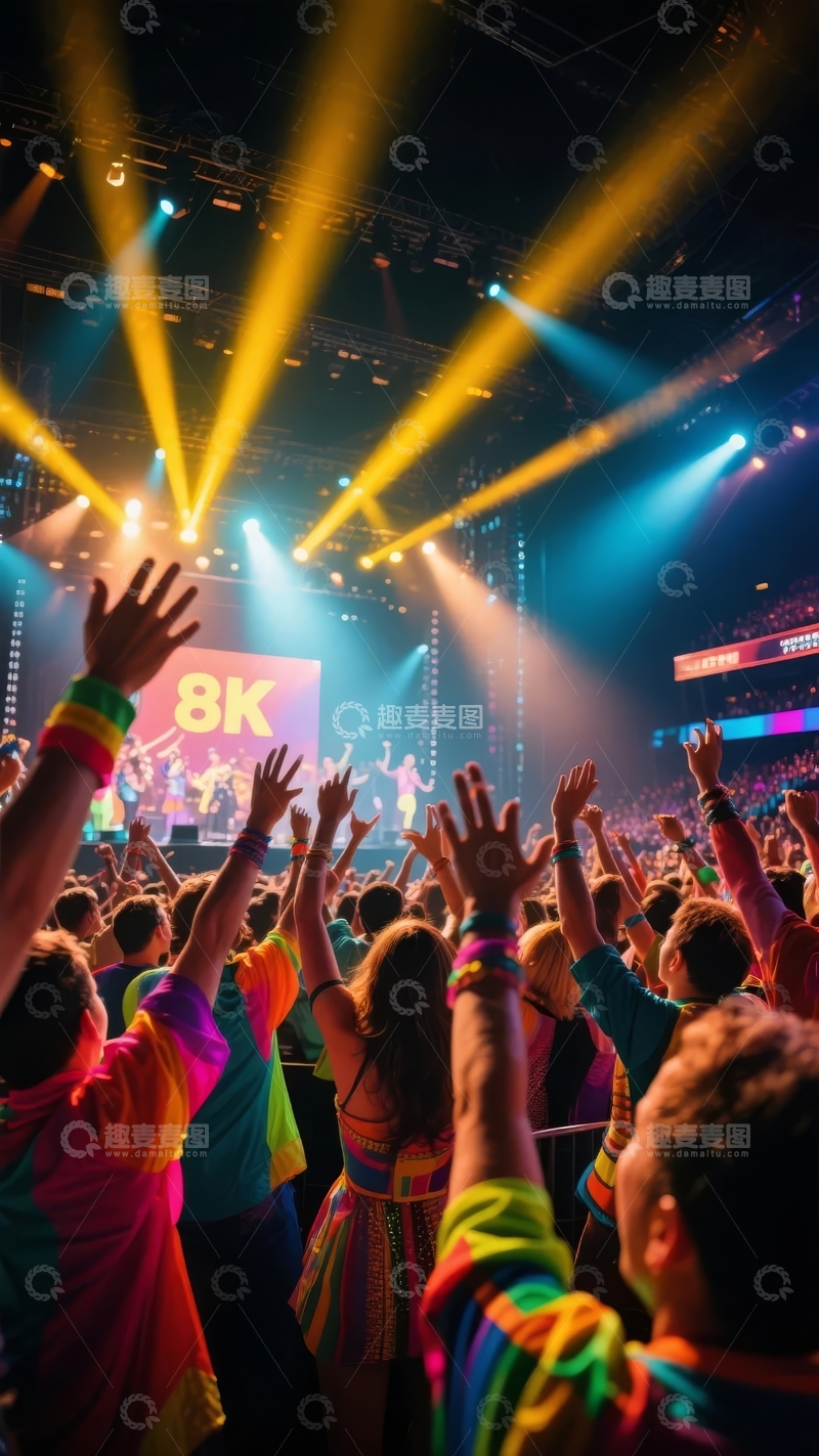 高清大图下载【趣麦麦图】演唱会现场观众热情挥舞手臂灯光闪耀