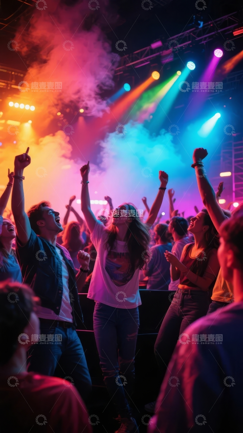 高清大图下载【趣麦麦图】音乐节现场人群欢呼举起双手
