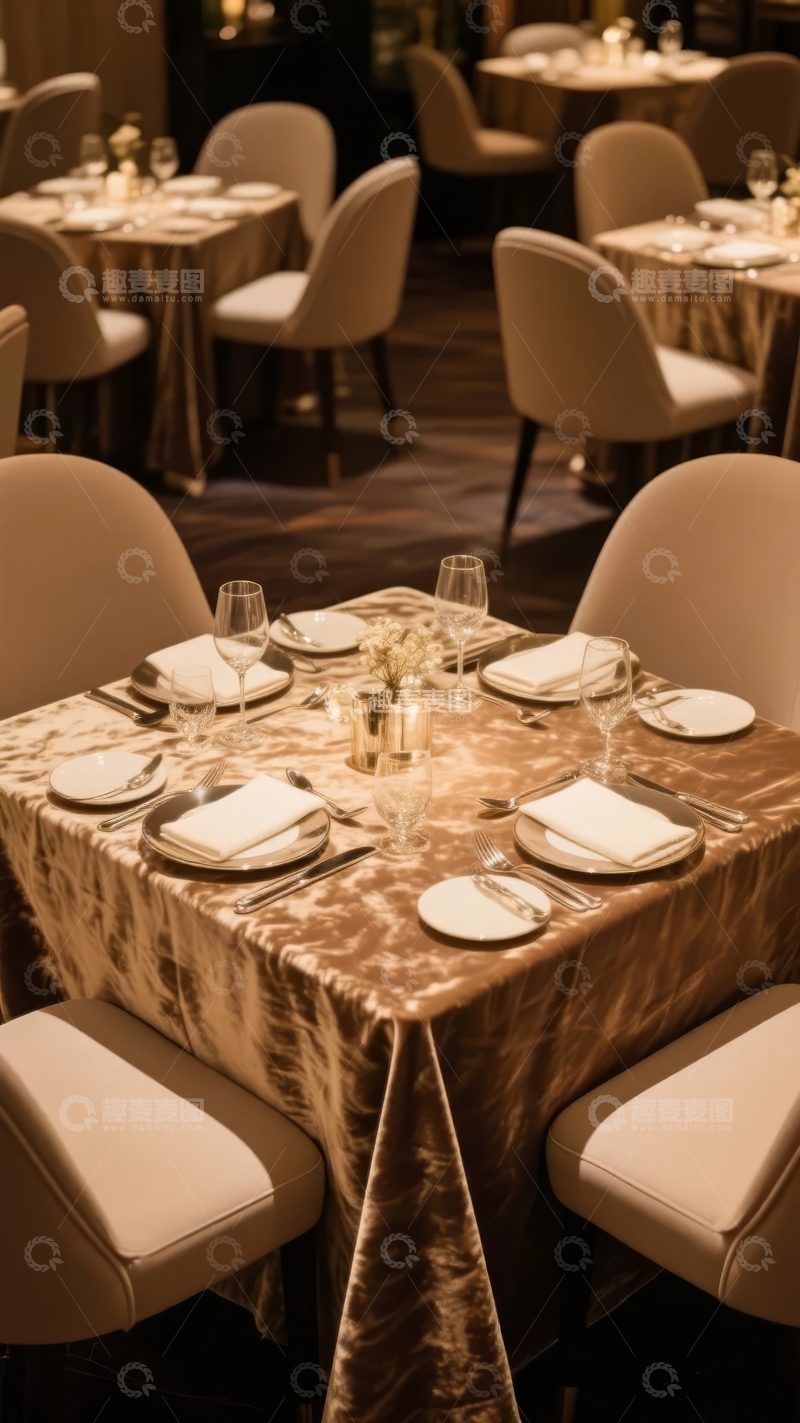 高清大图下载【趣麦麦图】优雅餐厅内布置精致的餐桌与座椅