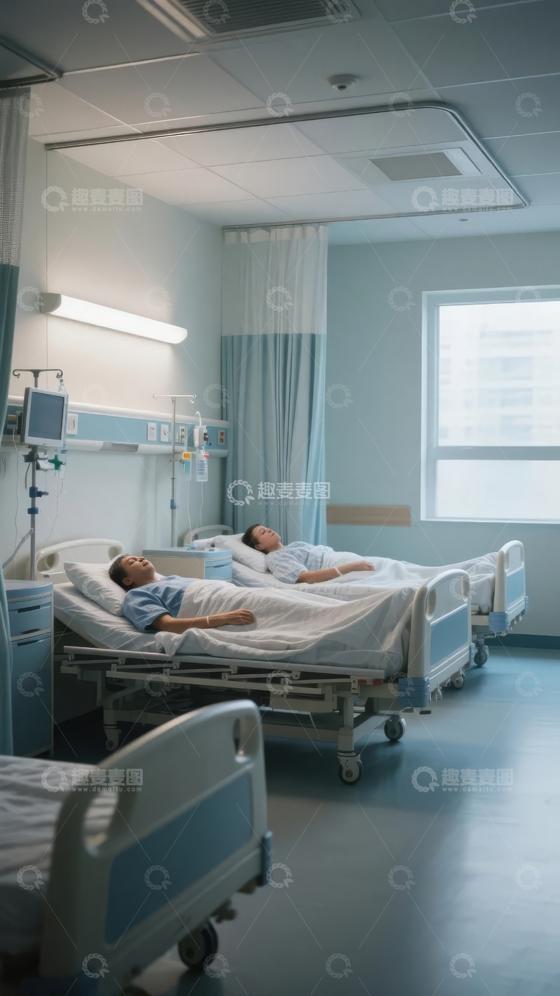 高清大图下载【趣麦麦图】医院病房内两名患者安静休息
