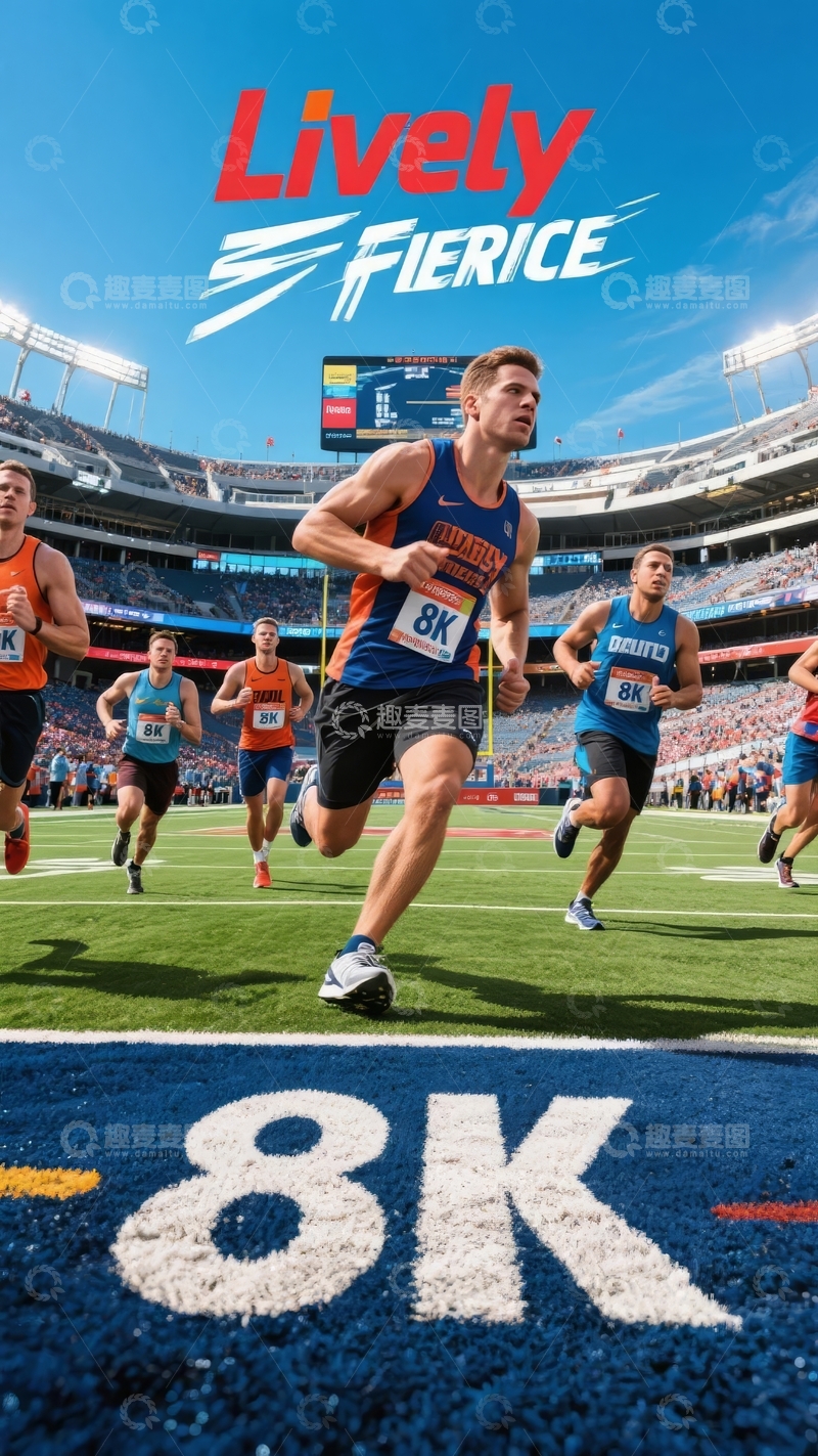高清大图下载【趣麦麦图】多名运动员在体育场内进行8K跑步比赛