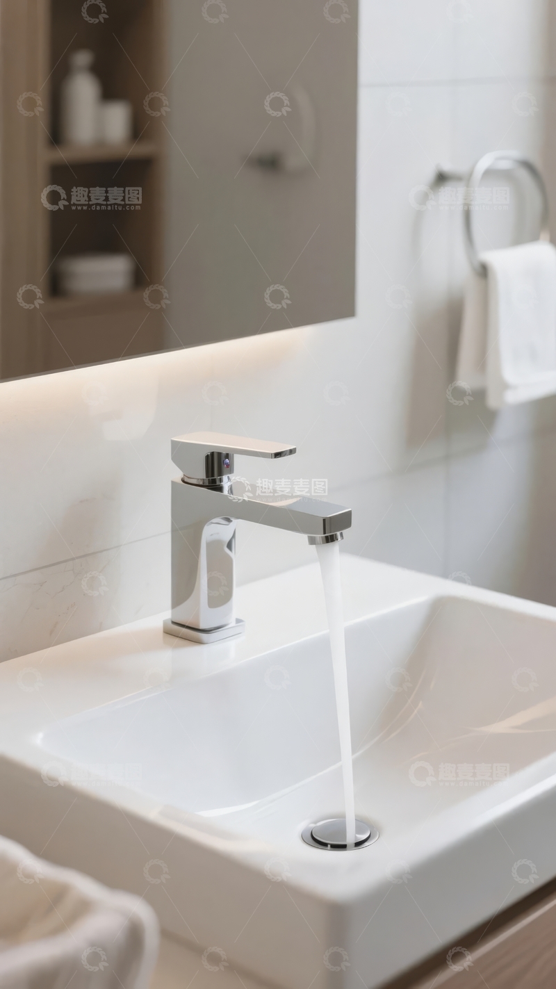 高清大图下载【趣麦麦图】现代浴室洗手池水流特写