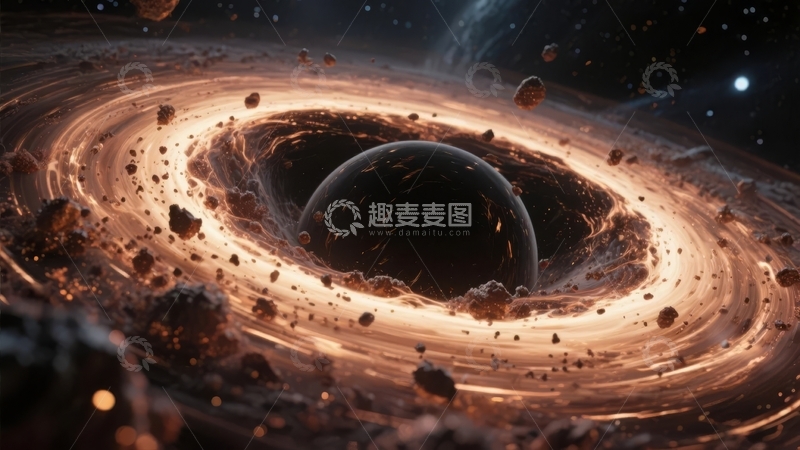 高清大图下载【趣麦麦图】黑洞吞噬物质形成明亮吸积盘的宇宙景象