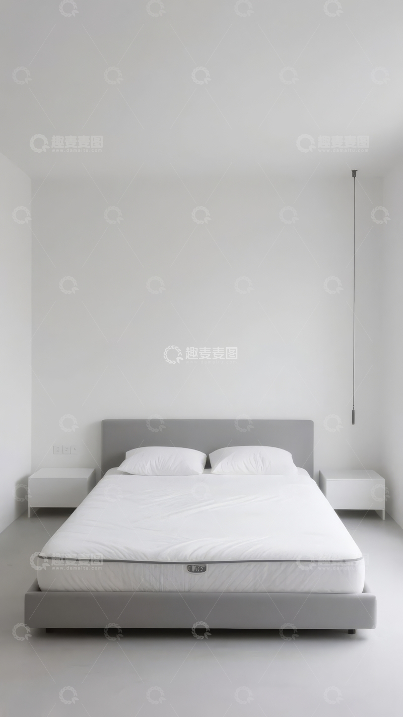 高清大图下载【趣麦麦图】简约现代风格卧室床铺及两侧床头柜