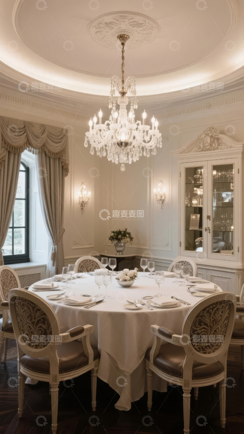 高清大图下载【趣麦麦图】豪华餐厅内景装饰典雅餐桌布置精致