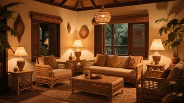 温馨灯光下的东南亚风格客厅