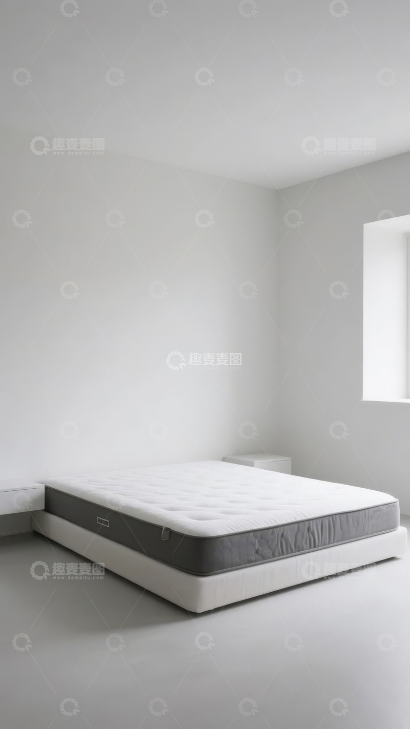 高清大图下载【趣麦麦图】简约风格卧室内的白色床铺与窗户