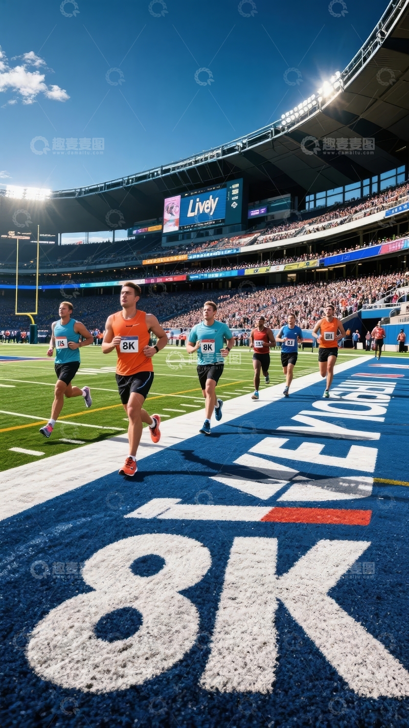 高清大图下载【趣麦麦图】多名运动员在体育场内进行跑步比赛