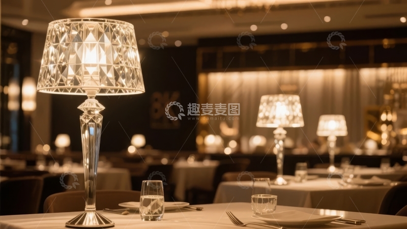 高清大图下载【趣麦麦图】豪华餐厅内景餐桌布置精致灯光温馨