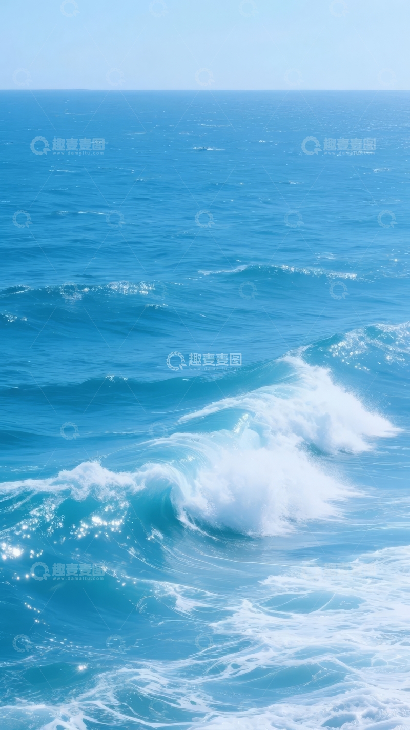 高清大图下载【趣麦麦图】碧蓝海浪翻涌的海岸风光