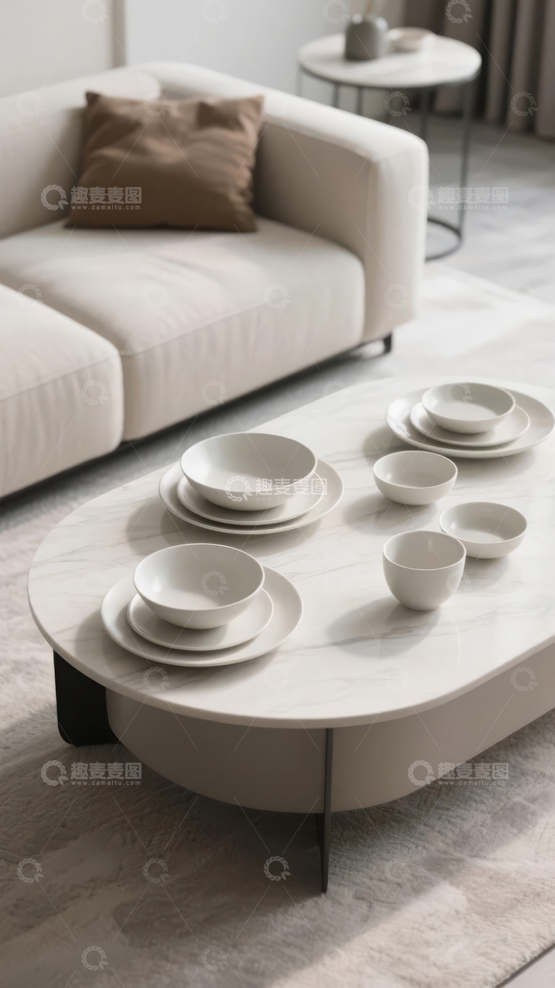 高清大图下载【趣麦麦图】现代简约客厅餐桌餐具摆设
