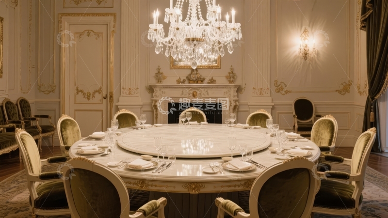 高清大图下载【趣麦麦图】豪华古典风格餐厅内景餐桌椅布置精美