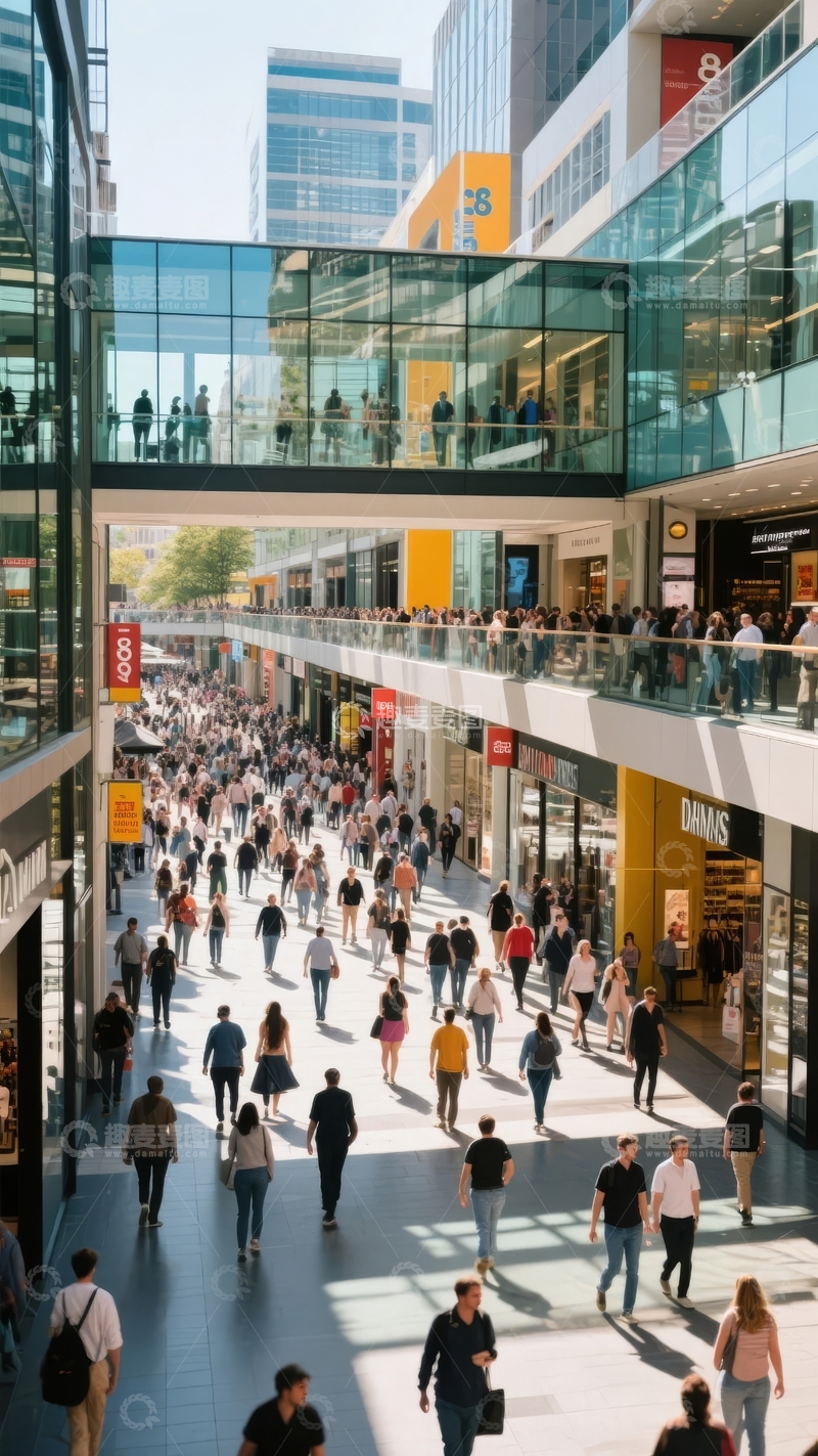 高清大图下载【趣麦麦图】繁忙商业街区行人熙攘景象