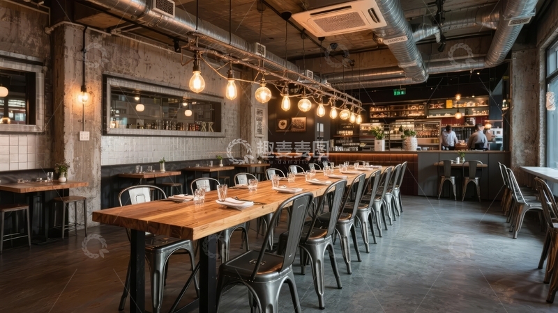 高清大图下载【趣麦麦图】工业风餐厅内部装潢现代简约
