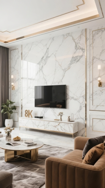 现代客厅大理石墙面电视背景墙设计