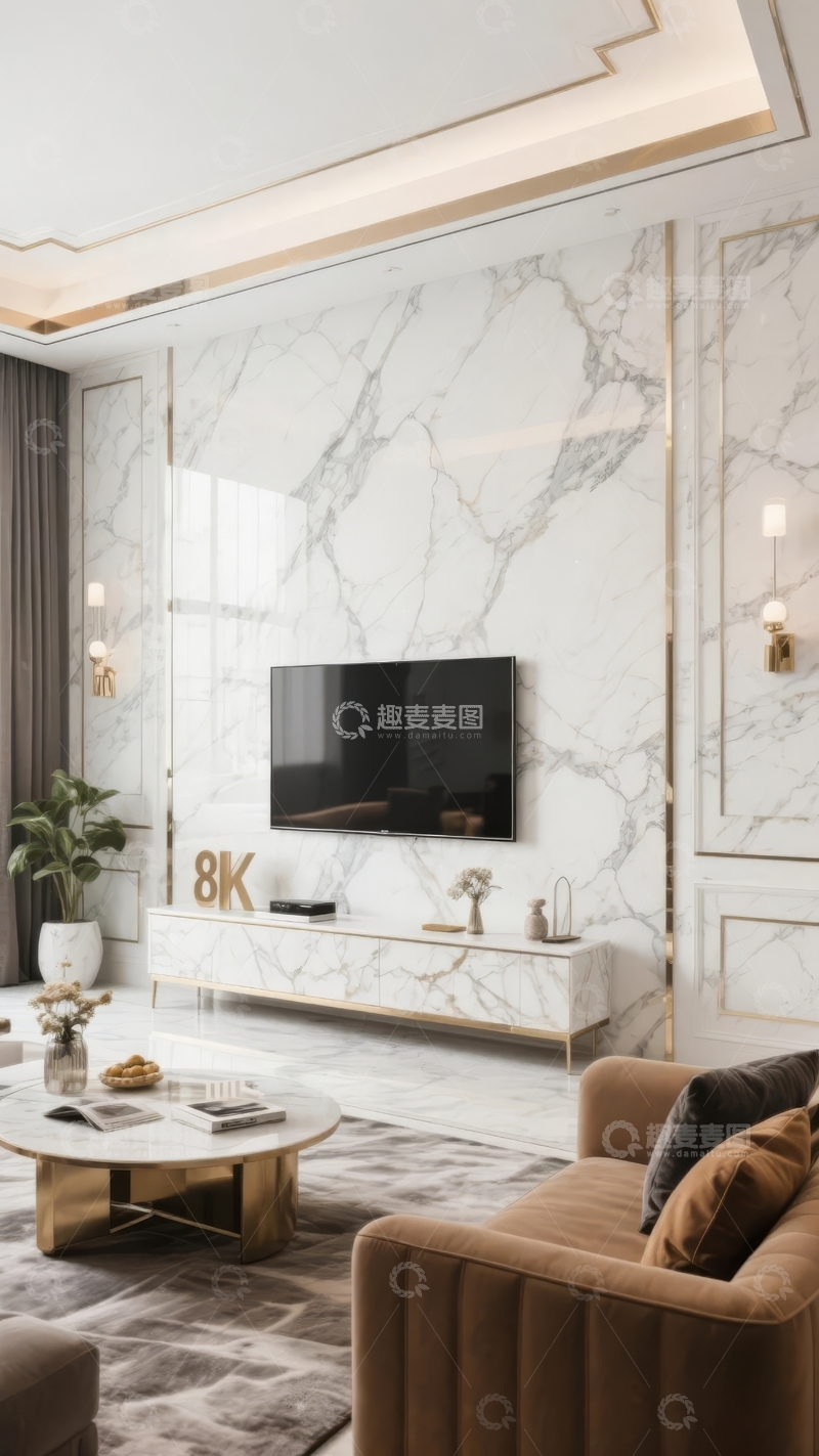 高清大图下载【趣麦麦图】现代客厅大理石墙面电视背景墙设计