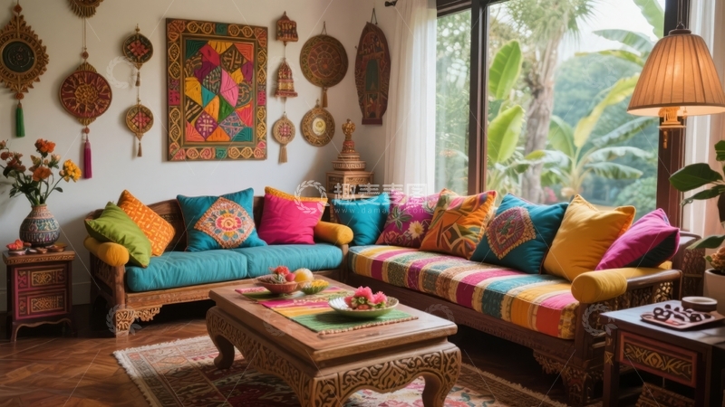 高清大图下载【趣麦麦图】色彩斑斓的室内客厅装饰充满异域风情