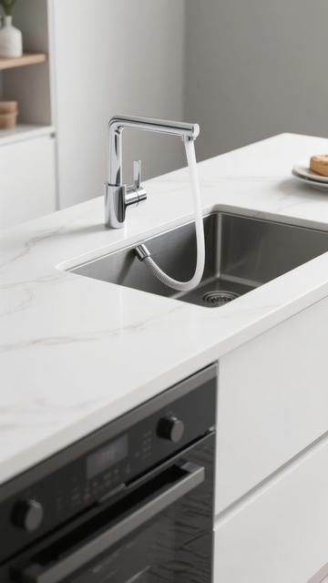 现代厨房不锈钢水槽配可伸缩水龙头