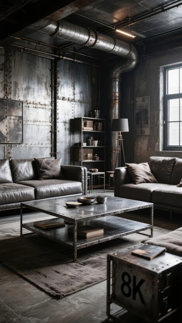 工业风客厅设计复古金属质感装饰
