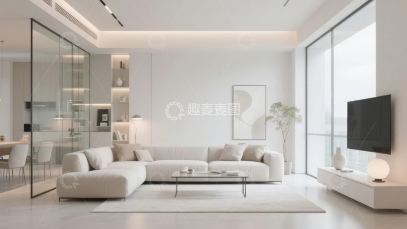 高清大图下载【趣麦麦图】现代简约风格客厅设计以白色为主色调