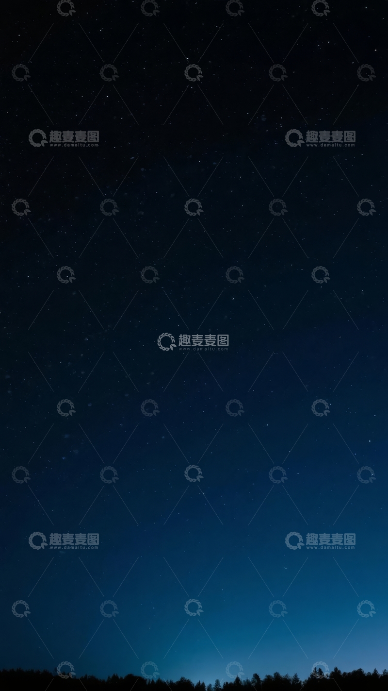 高清大图下载【趣麦麦图】夜空下的星空与树梢剪影