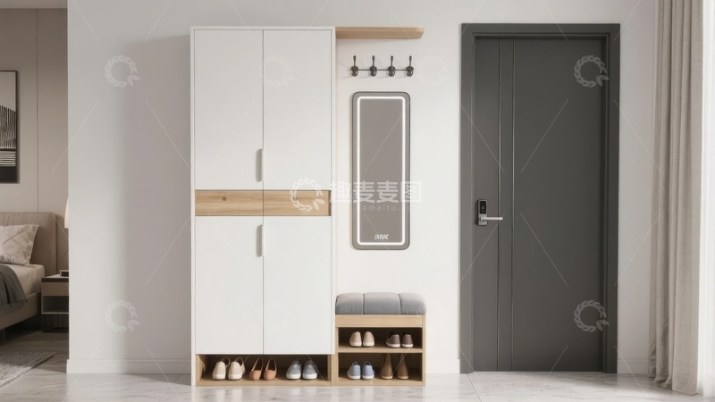 高清大图下载【趣麦麦图】现代简约风格玄关柜与门的室内场景