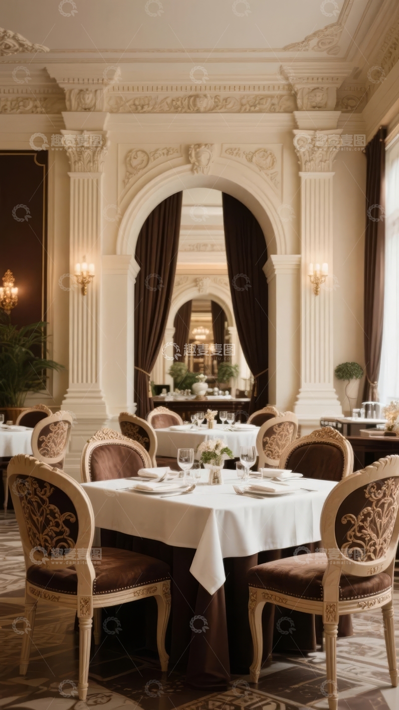 高清大图下载【趣麦麦图】-豪华古典风格餐厅内部装饰精美餐桌布置