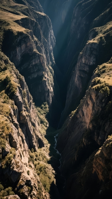 峡谷深处阳光穿透岩石峭壁的壮丽景象