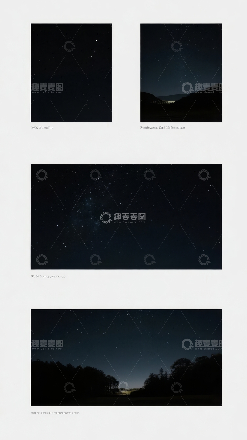 高清大图下载【趣麦麦图】夜空星河与山峦剪影的静谧景象