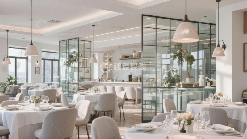 高清大图下载【趣麦麦图】现代简约风格餐厅内部装潢明亮整洁