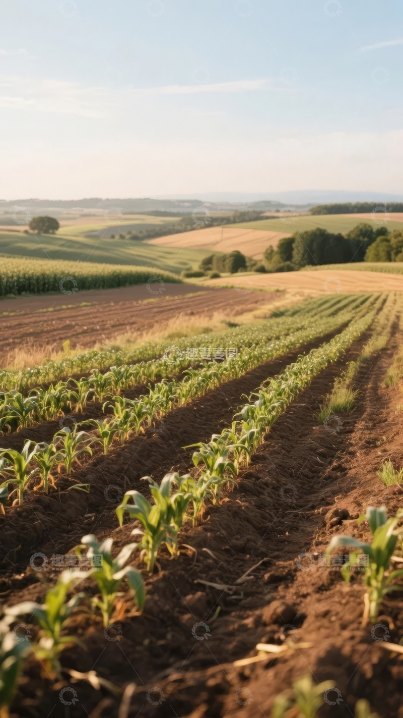 高清大图下载【趣麦麦图】清晨阳光下的玉米田远景
