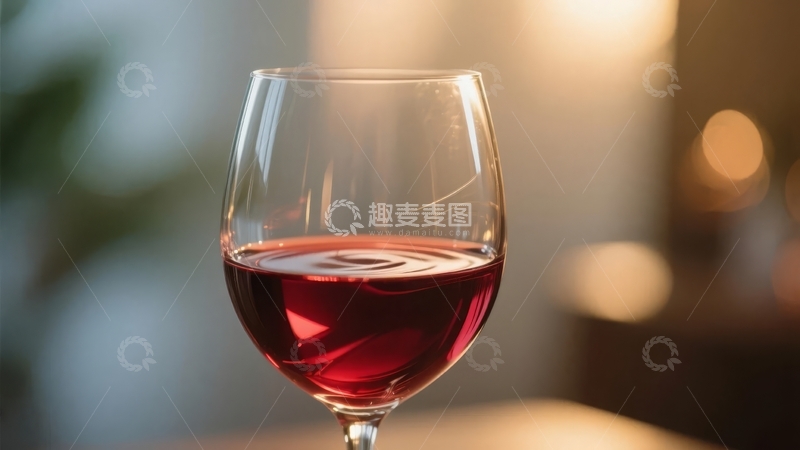 高清大图下载【趣麦麦图】一杯红酒在柔和光线下静置于桌面上