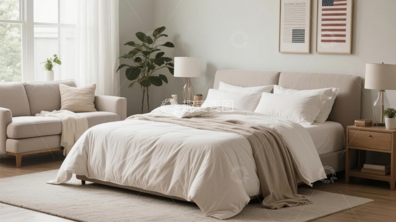 高清大图下载【趣麦麦图】现代简约风格卧室布置温馨舒适