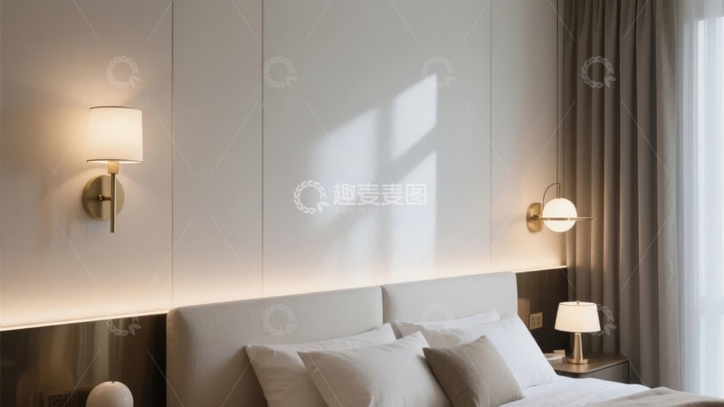 高清大图下载【趣麦麦图】现代简约卧室床头灯与柔和光影设计