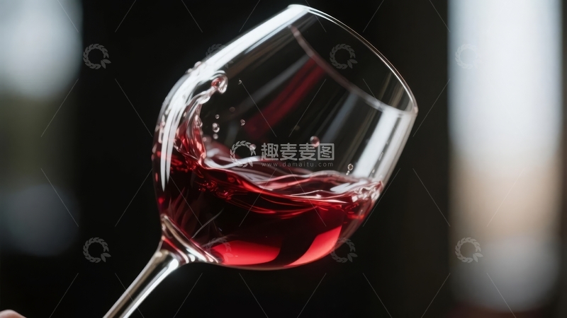 高清大图下载【趣麦麦图】倾斜酒杯中红色液体流动瞬间
