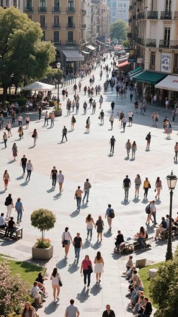 繁忙的城市广场上人群熙攘阳光明媚