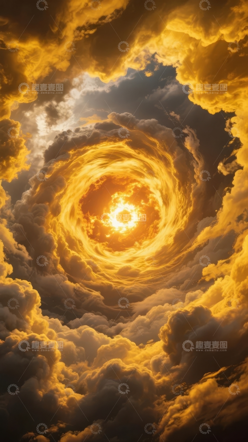 高清大图下载【趣麦麦图】漩涡状云层环绕明亮光源的壮观天空景象