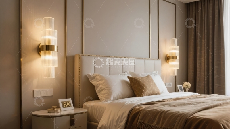 高清大图下载【趣麦麦图】现代简约风格卧室床头灯与装饰细节