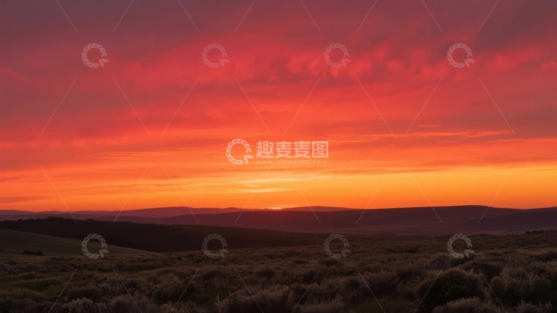 高清大图下载【趣麦麦图】壮丽日落映照荒野大地