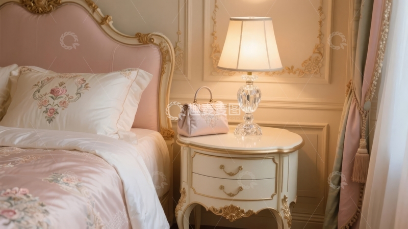 高清大图下载【趣麦麦图】优雅古典风格卧室床头柜与台灯装饰